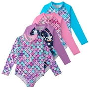 Girls Long Sleeve Zipper One Piece Swimsuit , Kid Girl UPF 50+ Beach Rashguard Quick Dry Swimwer 2-12 Years